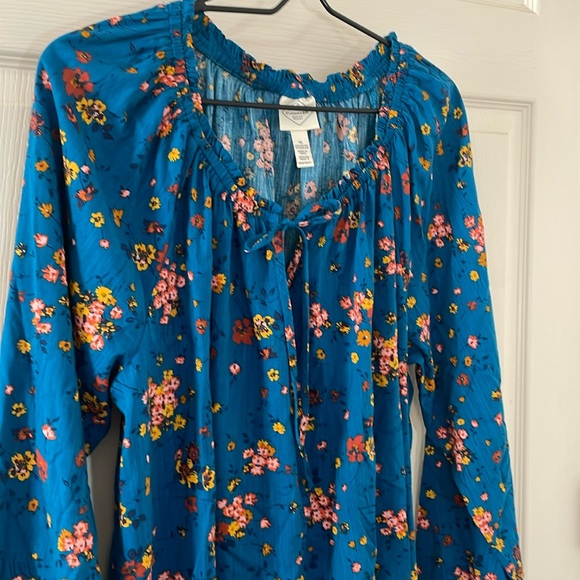 St John's Bay Short Sleeve Peasant Blouse Blue Floral Size XL - Picture 1 of 8